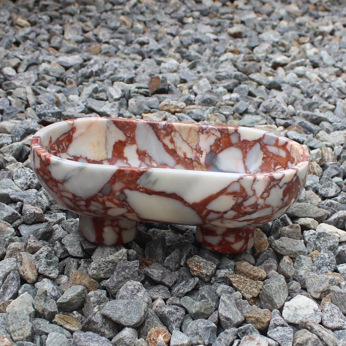 Nawgnail Natural Oval Calacatta Red Marble Fruit Bowl for Kitchen Counter 10", Large Decorative Bowl Two-Legs for Home Decor, Fruits Holder For Dining Table - Kitchen Organization