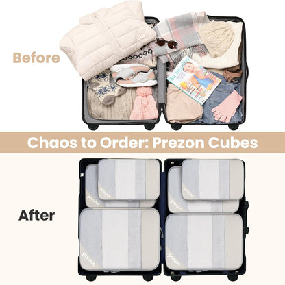 Prezon Compression Packing Cubes for Travel, Lightweight Vacation Travel Essentials, Travel Accessories for Suitcase Organizer Bags Set, Durable Luggage Organizer, 6 set, half mesh, Beige