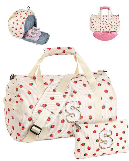 Vogewood Holiday Gift Set, Girls Gym Bag, Kids Personalized Weekend Duffel Bags with Shoe Compartment, Initial Travel Tote with Makeup Bag, 4 5 6 7 8 9 10 Year Old Girl Birthday Gift (Letter S)