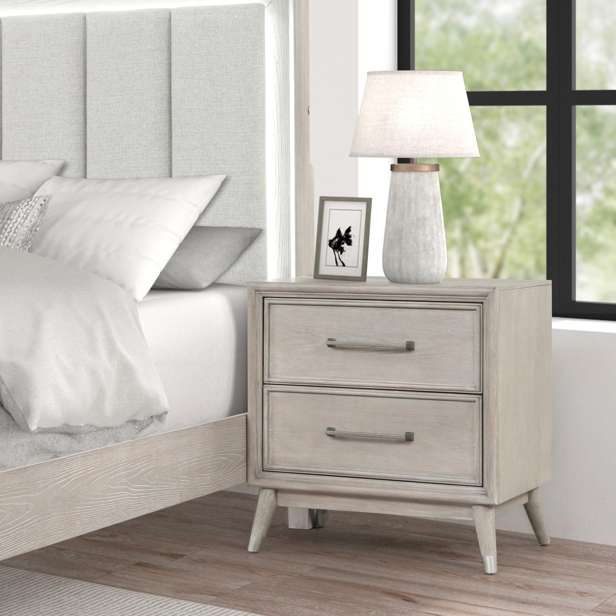 Roundhill Furniture Seluna 6-Piece Bedroom Set with Touch LED Lighting, Gray Oak Finish, King