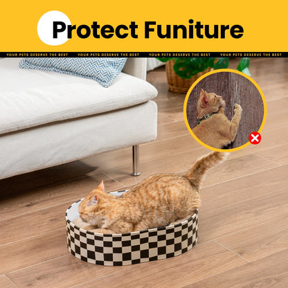 Conlun Cat Scratcher Box with 4 Cat Scratching Board Reversible Kitty Scratch Pad, Heavy Duty Corrugated Cardboard Scratchers for Indoor Kittens Bed Lounger Protects Furniture,Kittens Gifts-Large