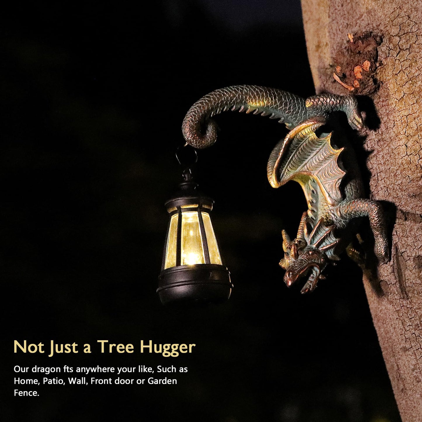 REYISO Solar Dragon Tree Hugger Statue Wall Decor - Gothic Garden Statue with Solar Lantern, Outdoor&Yard Decor, Fantasy Dragon Figurine for Trees, Walls, or Fences - Unique for Men & Women