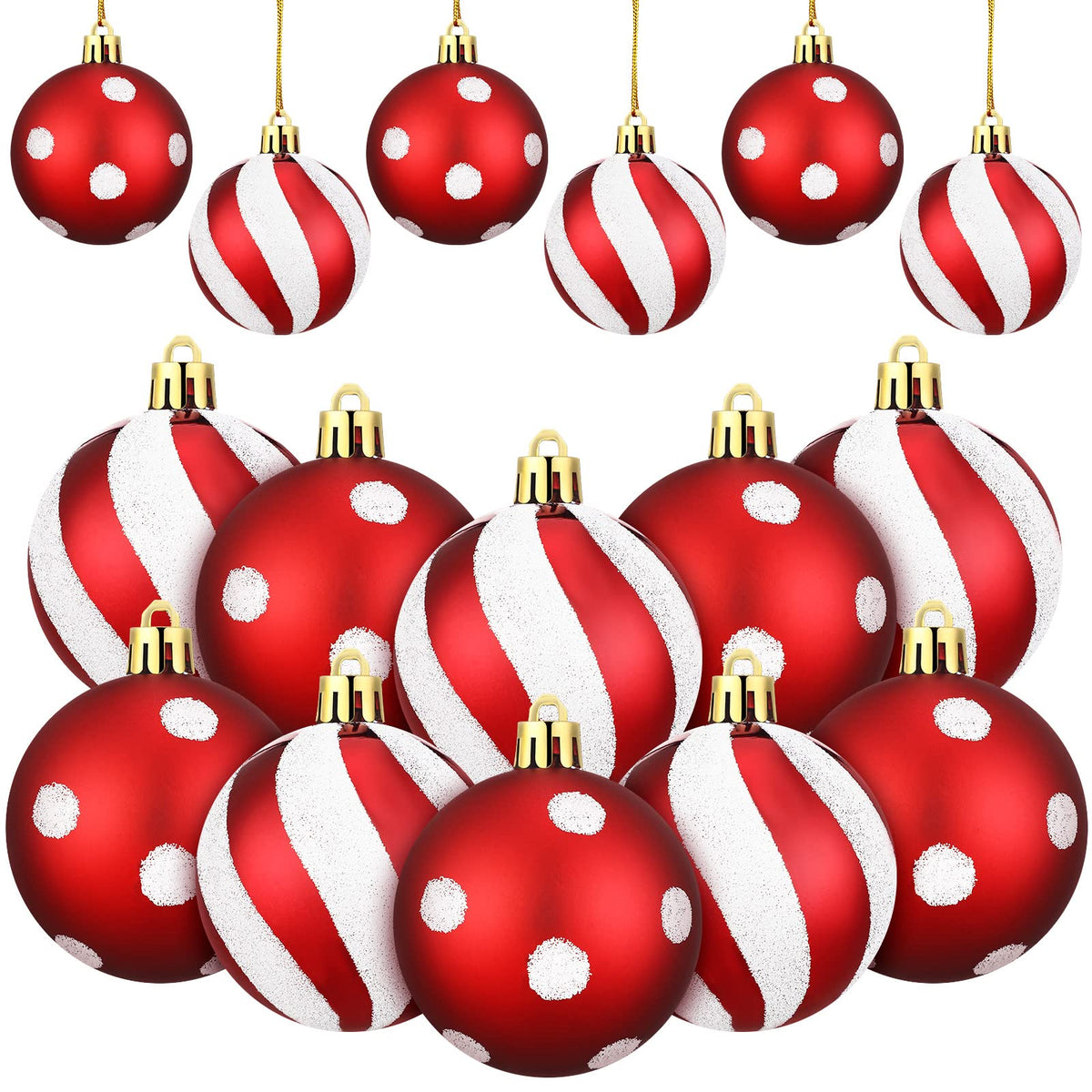 Jetec 12 Pcs Red and White Christmas Balls Ornaments for Tree 2.4 Inch Peppermint Candy Cane Polka Dot Stripes Xmas Bulbs Ornament Shatterproof Bauble Christmas Decorations for Tree Home Wreath Party