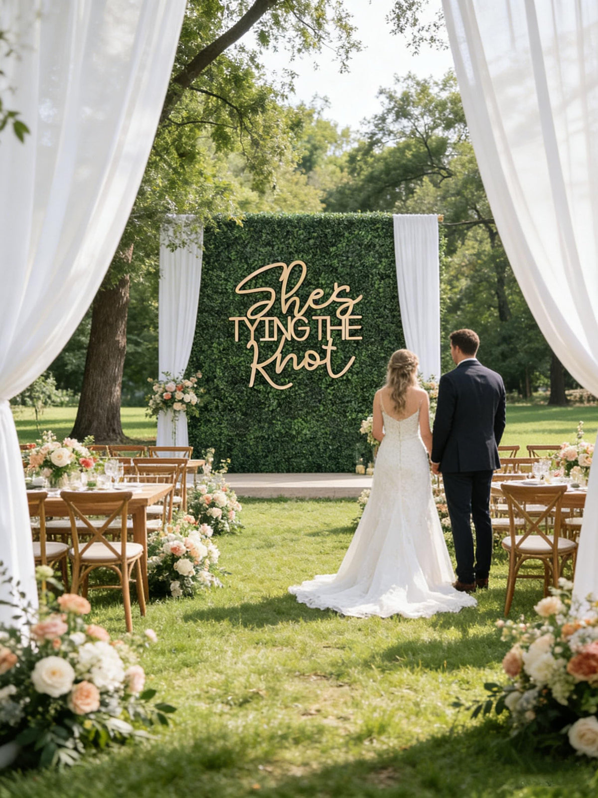 She's Tying The Knot Wedding Shower Wooden Sign,Bridal Shower Welcome Sign,for Wedding Reception,Bridal Shower/Anniversary/Bachelorette/Engagement Party Decoration photo backdrop