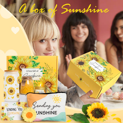 Birthday Gifts for Women Sunflower Gifts Get Well Soon, Sending Sunshine Gift Baskets, Self Care Spa Gift for Women Her Mom Best Friends Sister, Thank You Christmas Day w/Glass Cup