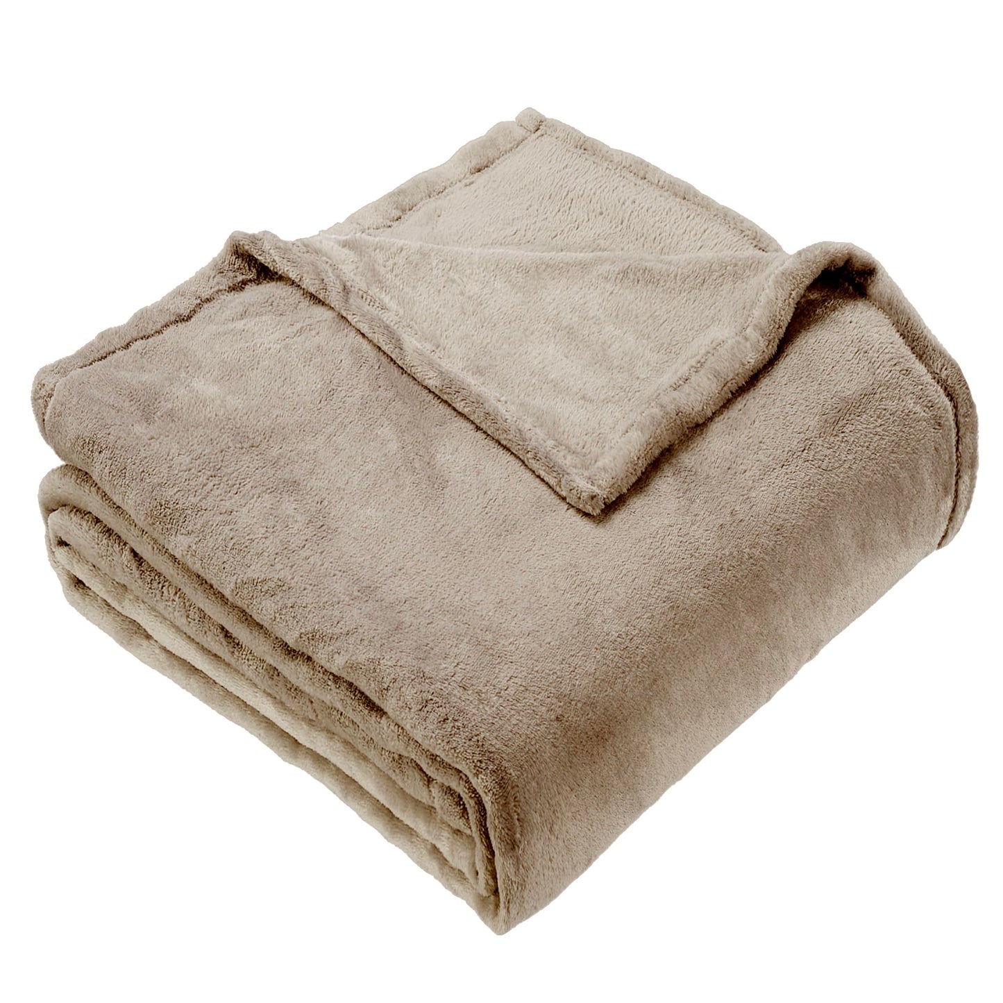 DEZ FURNISHINGS Velvet Plush Blanket, Super Soft, for Couch, Bed, All Season Use, Queen (90" x 90"), Tan