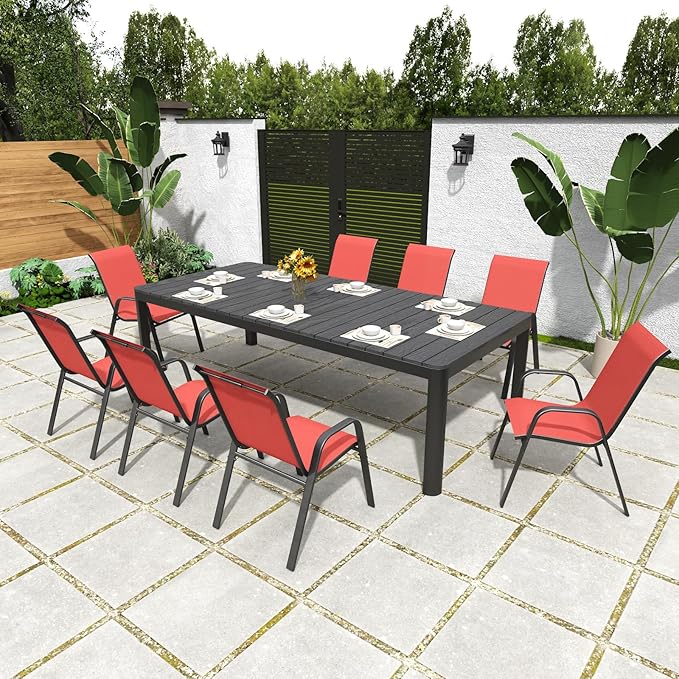 Patio Chairs Set of 4, Stackable Outdoor Dining Chairs for All Weather Textilene Fabric & Metal Frame, Outdoor Chairs Set for Backyard Deck Garden