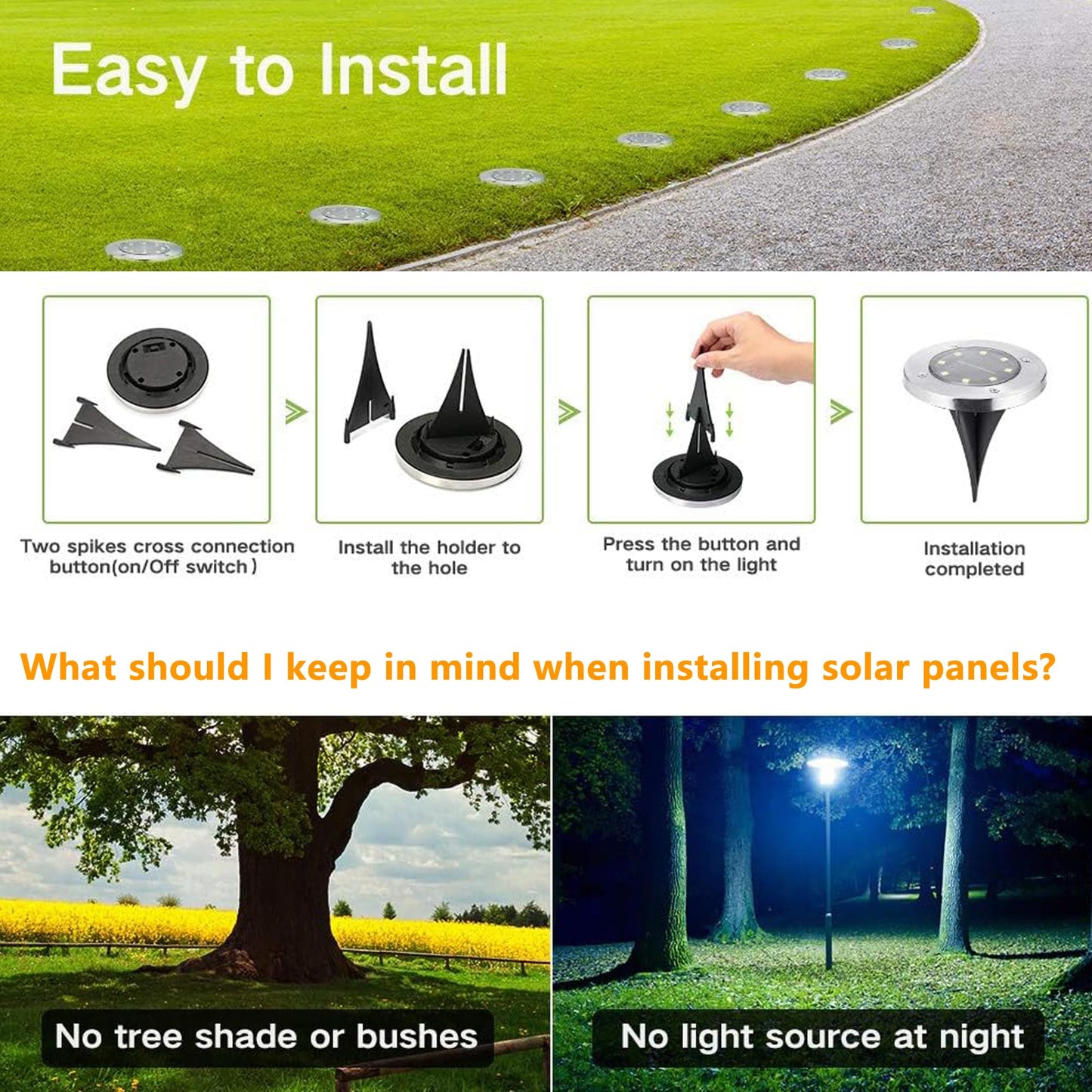 Joomer Outdoor Solar Garden Lights, 8 LED Solar Powered Ground White Lights Waterproof Garden Solar Disk Lights for Pathway Yard Walkway Patio Lawn Path(12 Pack)