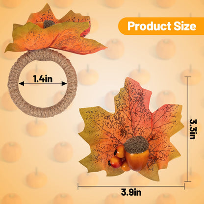 Thanksgiving Napkin Rings Set of 12- Fall Napkin Rings Holders with Harvest Acorns Maple Leaf for Autumn Thanksgiving Themed Party Wedding Family Gathering Farmhouse Table Decor
