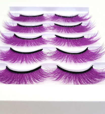 MISSLADY Colored Lashes 3D Faux Mink Purple Eyelashes Strips (FM-307, 14-20mm, 5 Pairs)