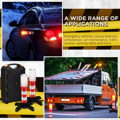 Riakrum 2 Pcs Emergency Roadside Flares Bulk Kit LED Safety Strobe Road Warning Light Bright Red Safety Beacon Strobe Light Roadside Flare Magnetic Base Detachable Stand Vehicle (Batteries Excluded)