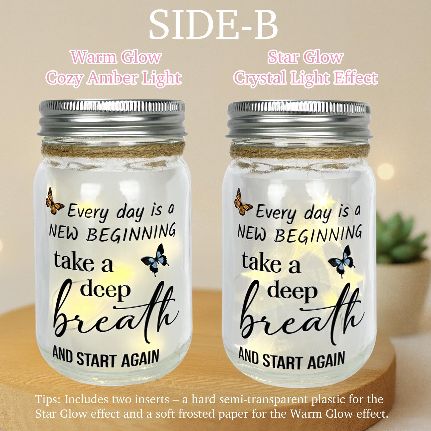 Highland Cow Inspirational Gifts for Women - Double-Sided Decorative Mason Jar Light, New Beginning Self Care Motivational Sunflower Decor Gift for Friends Daughter Sister Coworker
