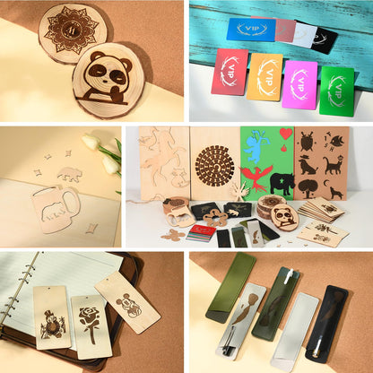 MiniStarCut 80 PCS Laser Materials Exploration Kit, DIY Laser Engraving Supplies Including Metal, Wood, PU Leather, Paper, Rock