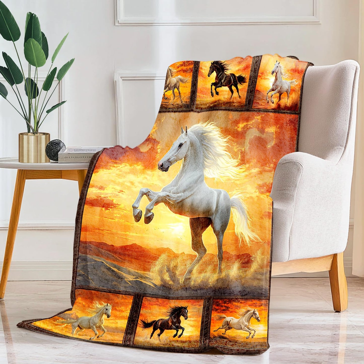 Horse Blanket Horse Decor Cozy Animal Throw Super Soft Plush Flannel Fleece Blanket Gift for Kids Adults Men Women Ultra Warm & Lightweight Flannel, 60"X50"