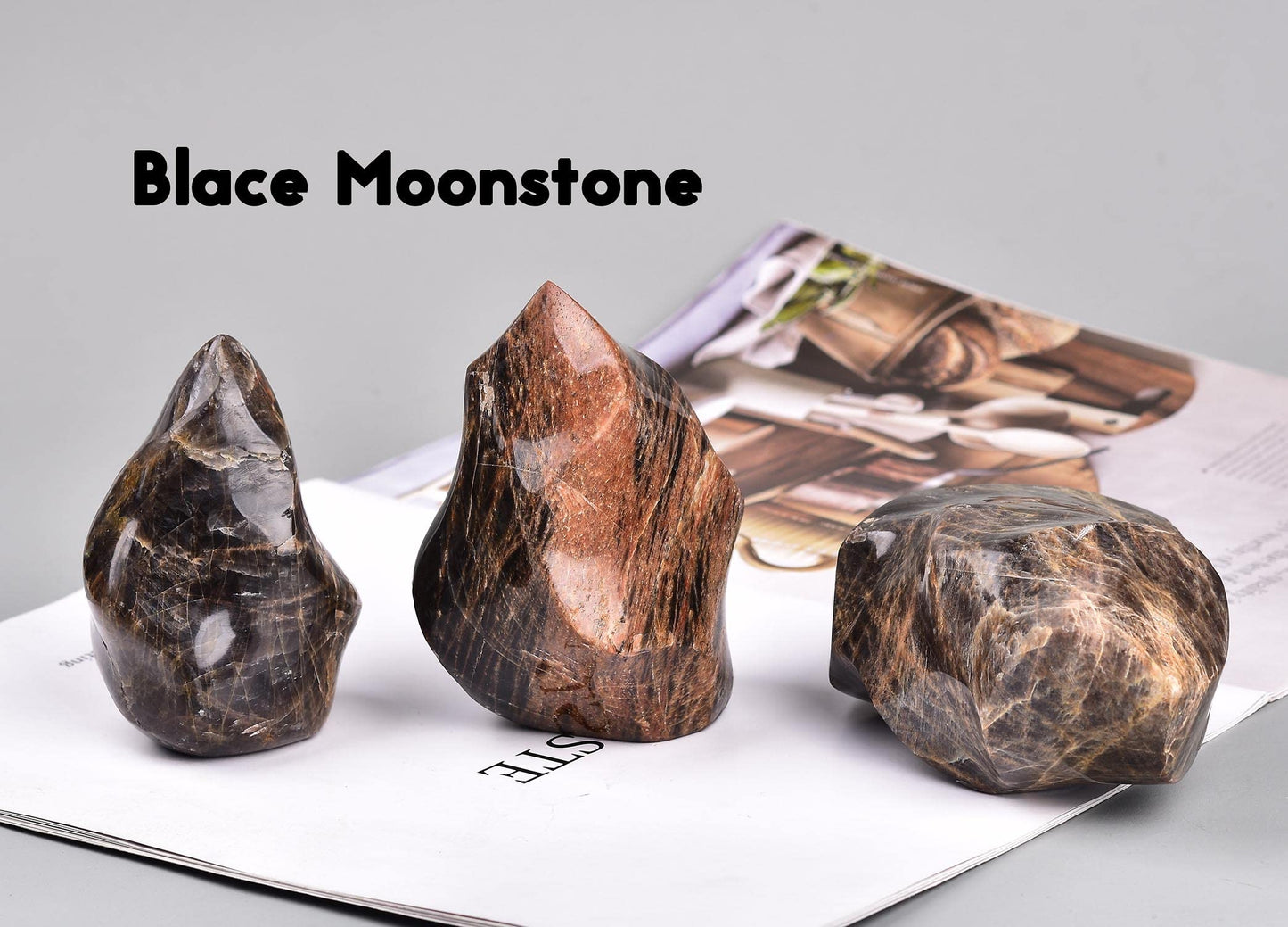 AMOYSTONE Black Moonstone Flame Shaped Towers Large Healing Crystal Stone Home Decor 0.6-1.0LBS