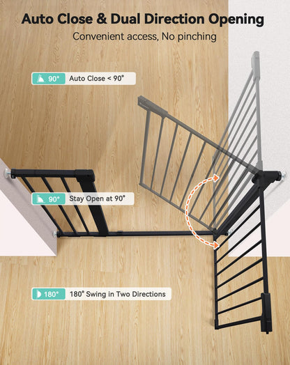 COMOMY 91.5cm Extra Tall Baby Gate for Stairs Doorways, Fits Openings 75-103cm Wide, Auto Close Sturdy Safety Dog Gate for House, Pressure Fit Easy Walk Through Pet Gate with Door, Black