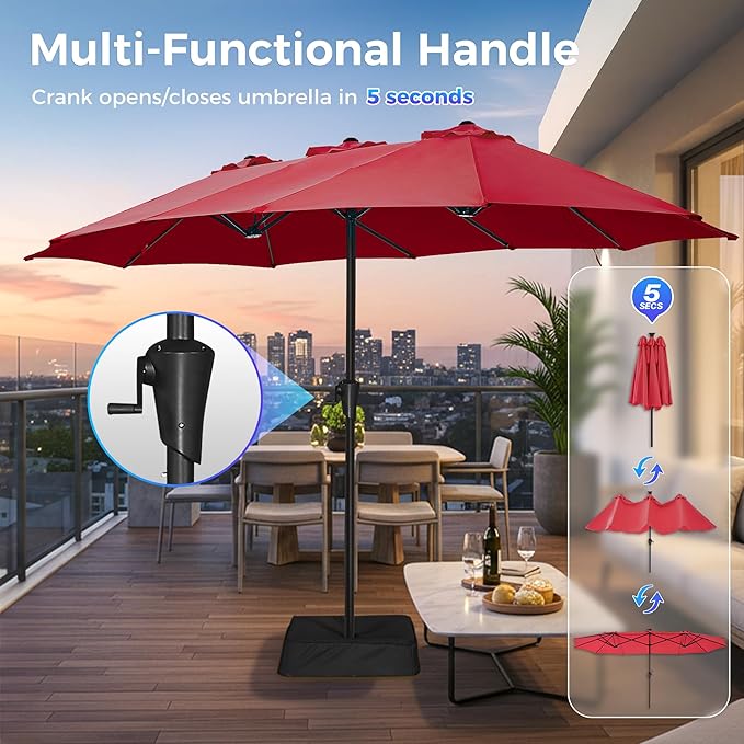 SUPERJARE 13FT Outdoor Umbrella for Patio, Double sided Pool Umbrellas with Fade Resistant Canopy, Large Table Umbrella for Deck, Market, Backyard - Burgundy