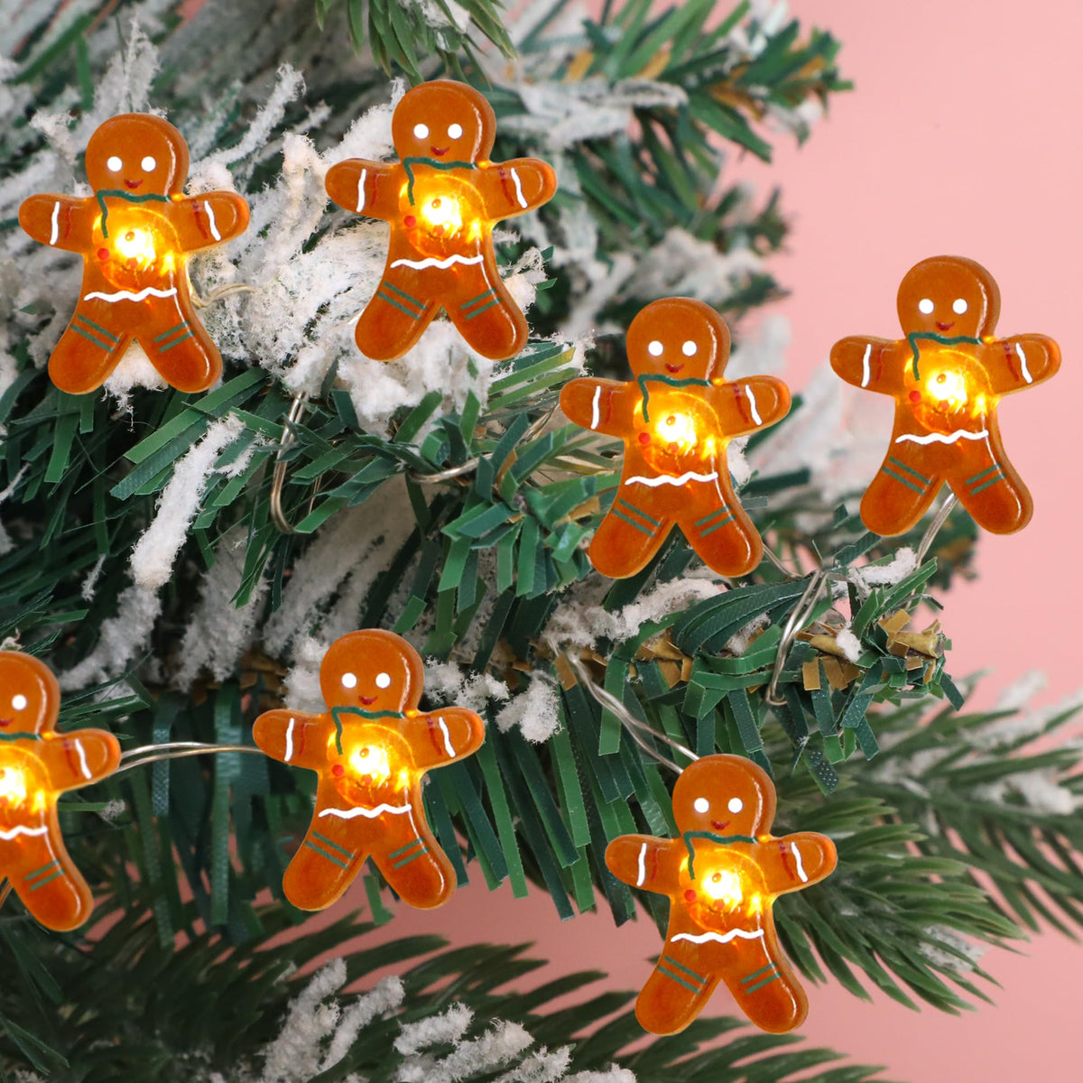 Impress Life Festive Decoration String Lights, Gingerbread Man Cookies 10 ft 40 LEDs with Battery/USB Powered Dimmable Fairy Lights with Remote for House Bedroom Decorative, Wedding Home