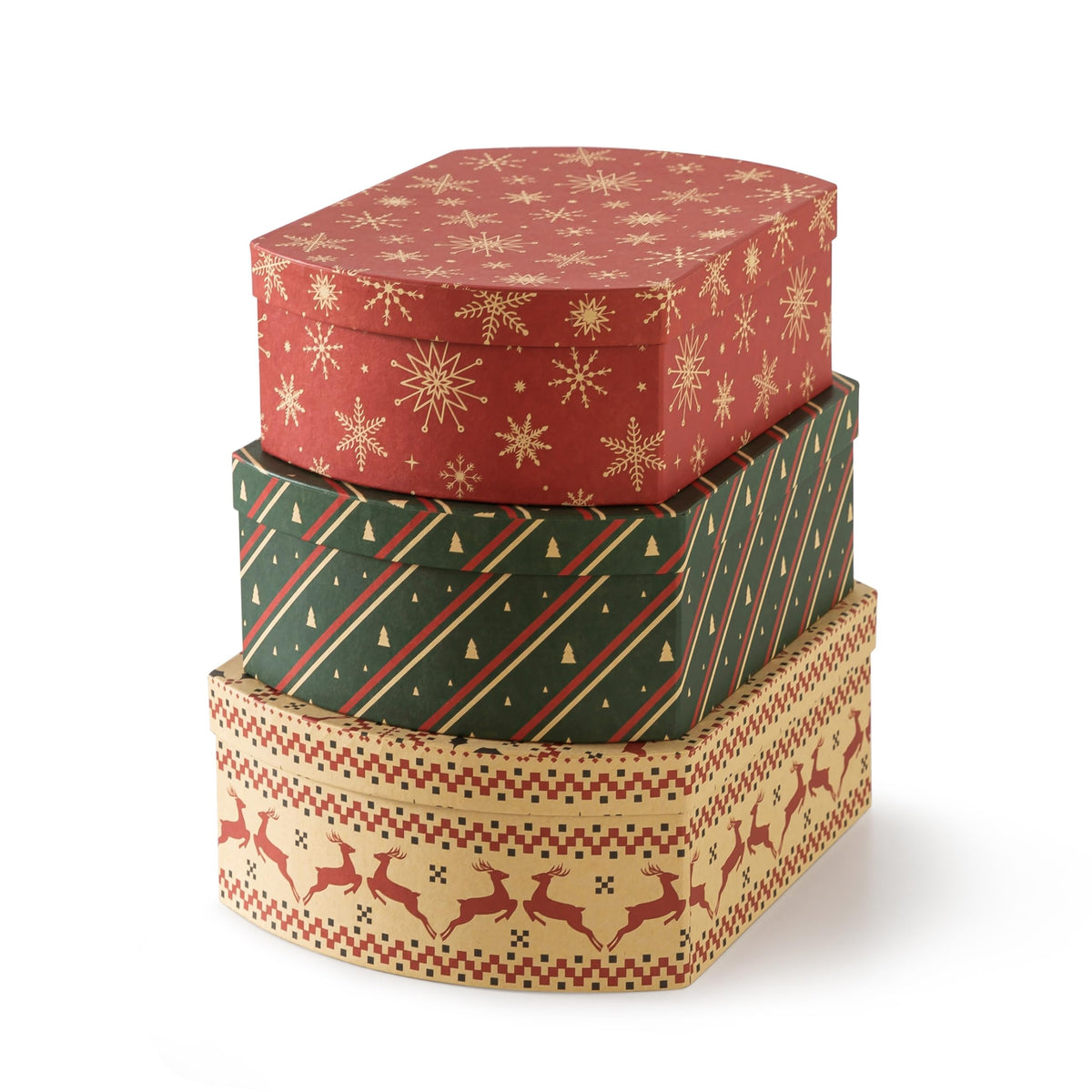 Soul & Lane Christmas Gift Boxes with Lids, Set of 3 Retro Kraft Holiday Decorative Boxes, Nesting Cardboard Festive Storage for Presents and Décor
