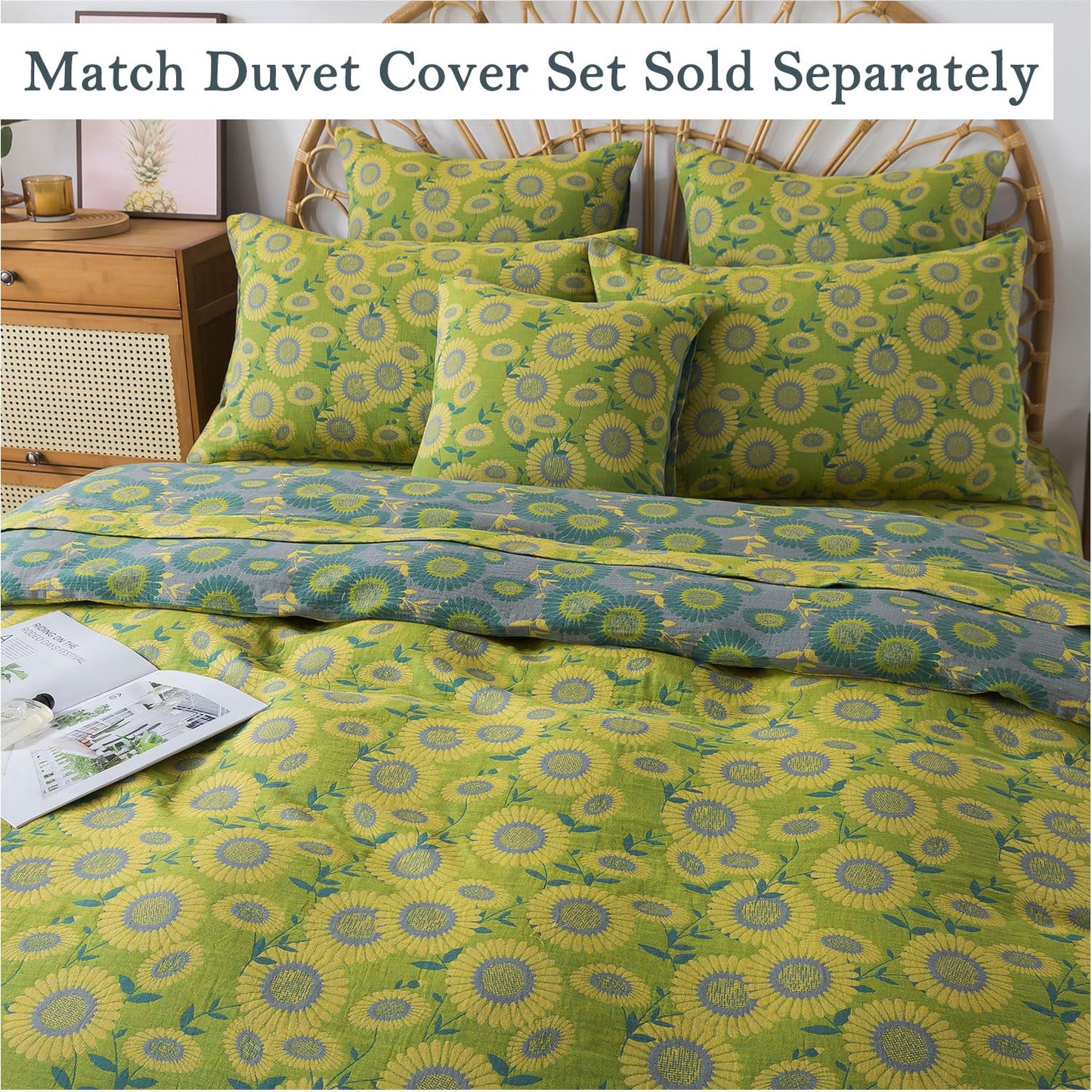 FADFAY Double Gauze 100% Cotton Queen Sheet Set, Soft Floral Sunflower Bedding, Deep Pocket Fitted Sheet, Shabby Vintage Countryside Style Breathable Bed Sheets, 4-Piece