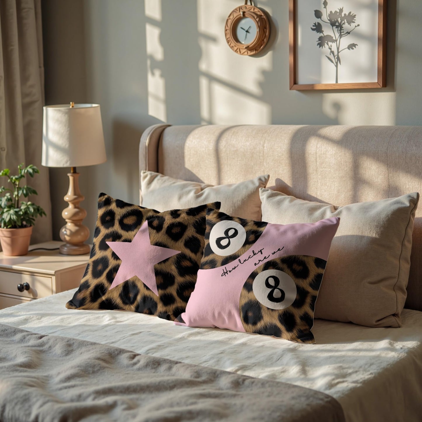 Xiyurlk Cheetah Leopard Lover Gifts for Women,Preppy Star Lucky 8 Ball,Cheetah Leopard Print Room Decor Pillow Cover 18x18 Set of 2,Coquette Preppy Pillow Covers for Girls Room Dorm Apartment Decor(6)