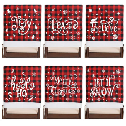 CCINEE 6pcs Christmas Chair Back Covers, Red and Black Buffalo Plaid Chair Slipcovers with Snowflake Xmas Chair Back Cover for Dining Room Kitchen Wedding Hotel Xmas Party Table Decor