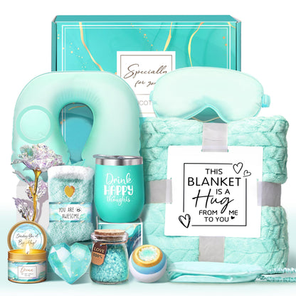 LUCOTIYA Birthday Gifts for Women Self Care Gifts Get Well Soon Gifts,Ocean Relaxing Spa Gift Basket Care Package with Blanket, Idea Thinking of You Gifts for Mom Her Best Friends Sister Wife