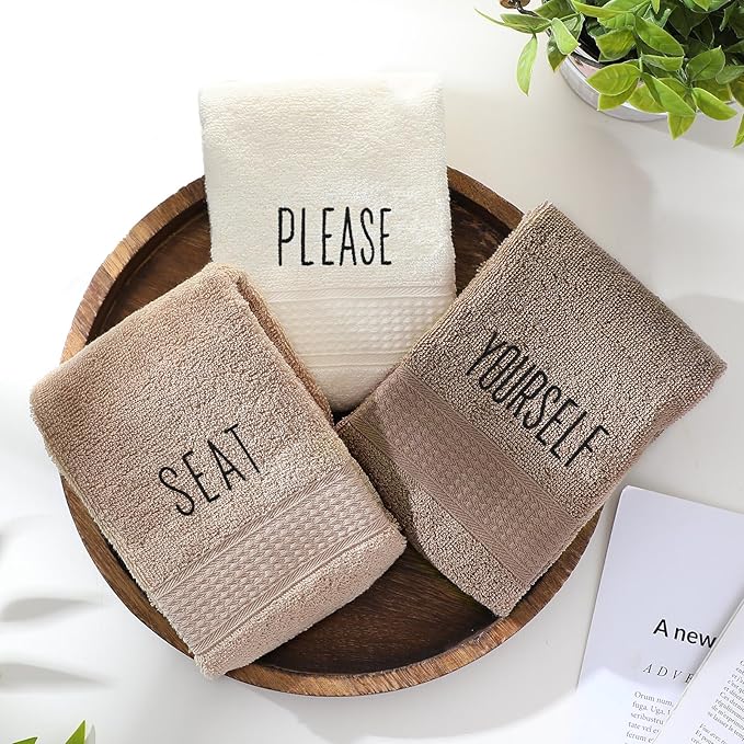3 Pcs Decorative Hand Towels for Bathroom and Kitchen Rustic Embroidered 100%
