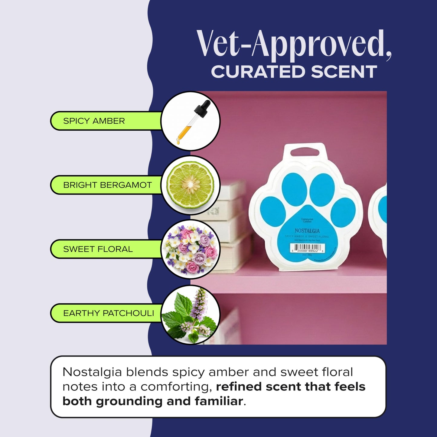 Companion Candles Nostalgia Pet-Friendly Wax Melt – Spicy Amber & Sweet Floral Fragrance - Coconut Soy Wax, Long-Lasting Scent, Made in USA, 3 oz