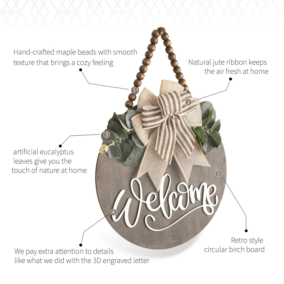 Welcome Sign for Front Door 12 in Wreath Decorations for All Seasons Brown