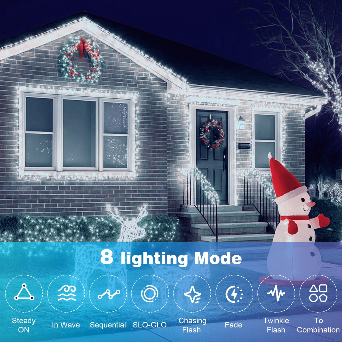 Domolli Christmas Lights 800 LED 264 FT, IP67 Waterproof Christmastree Lights with 8 Modes, Remote Control 3 Timers & Memory Function Xmas Decorations for House and Holiday (Cool White)