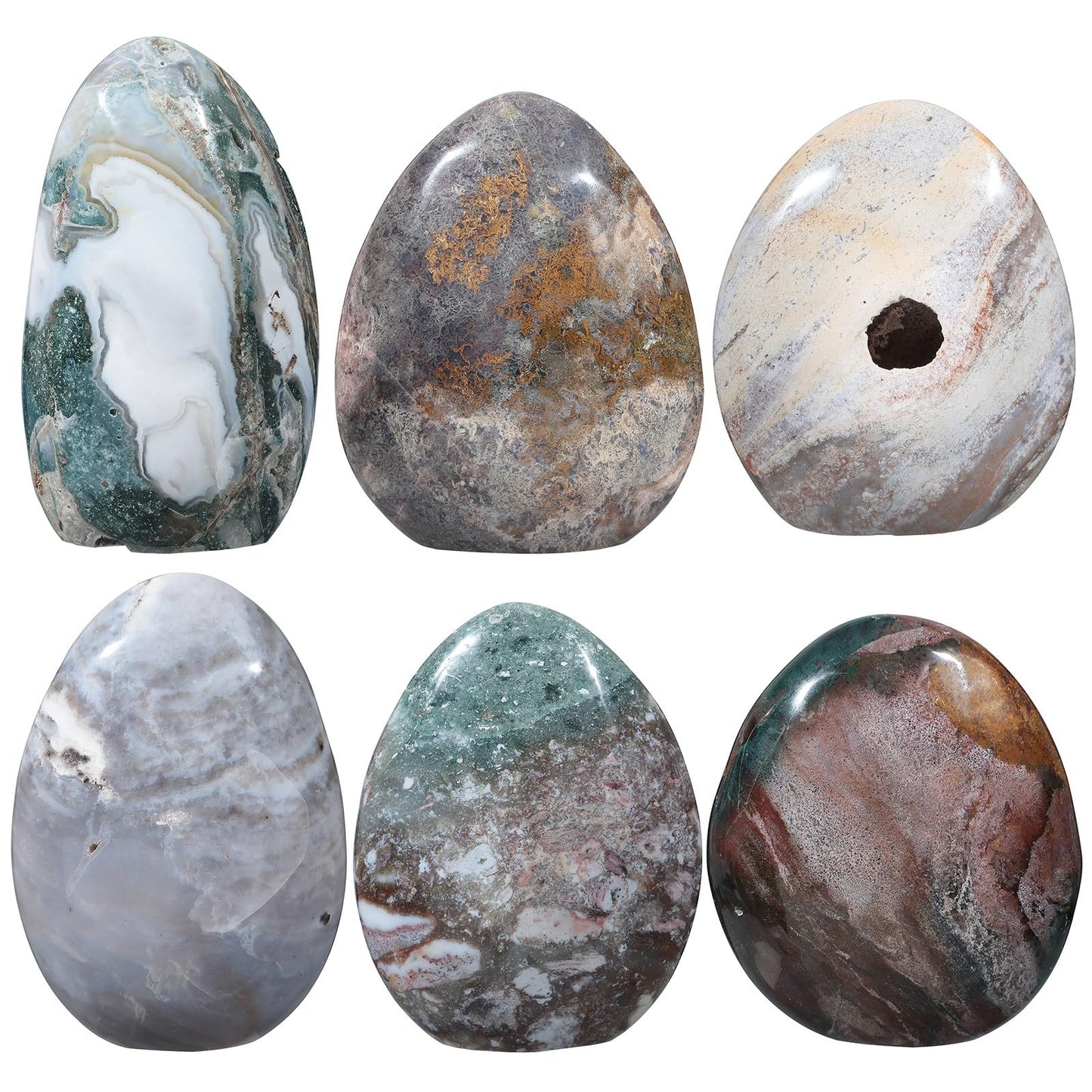 Nupuyai 458g-683g Natural Ocean Jasper Stone for Home Decor, Irregular Self-Standing Stone Specimen Polished Statue for Prayer, Meditaion