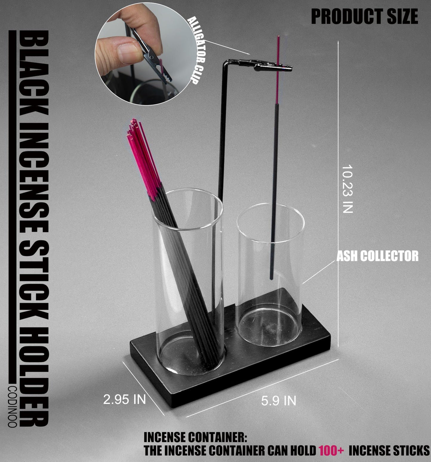 2 in 1 Incense Holder for Sticks Incense Burner Holder with Storage,Glass Upside Down Incense Holder for Sticks with Glass Ash Catcher for Meditation Yoga Spa Room Home Decor[Black]