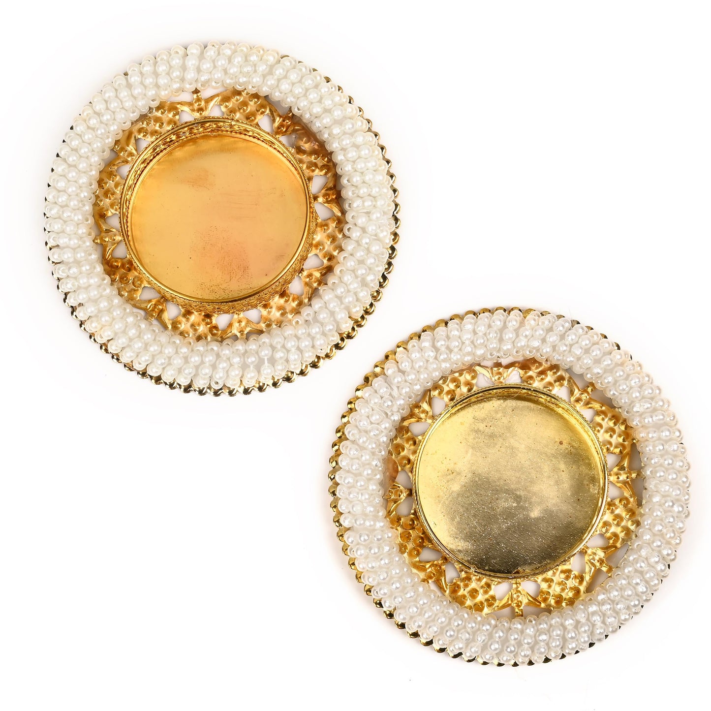 Set of 2 Pearl Moti Design T Light Holder Candle Stand Tealight T-Light Holders for Indian Traditional Diwali Decorations Lighting Accessories Wedding Home Decor(without Wax)(Size:-3)(White,Golden)