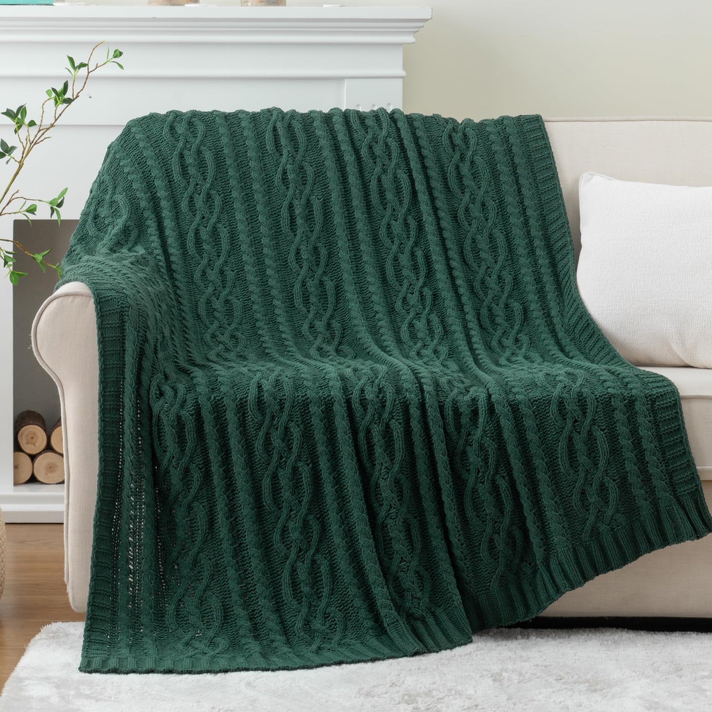 Battilo Christmas Dark Green Throw Blanket for Couch, Woven Chenille Knit Throw Blanket Versatile for Chair, 51 x 67 Inch Super Soft Warm Decorative Textured Blanket for Bed, Sofa and Living Room