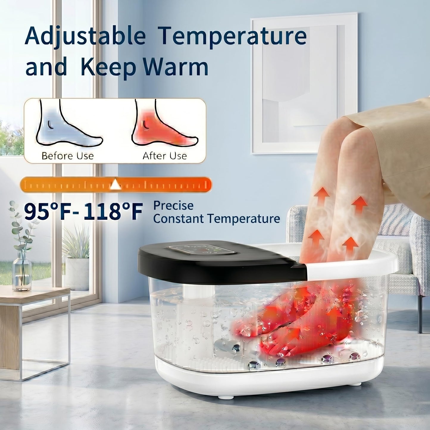 RIGHTMELL Foot Spa with Ozone & Blue Light, Bubble Massage & 8 Rollers, Adjustable Constant Temperature (95℉-118℉), Large Capacity Foot Massager with Epsom Salt for Home & Office Relaxation