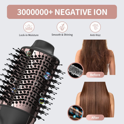 Hair Dryer Brush Blow Dryer in One, Upgraded 4 in 1 Hair Dryer and Styler Volumizer with Negative Ion Anti-frizz Ceramic Titanium Barrel Hot Air Hair Straightener Brush