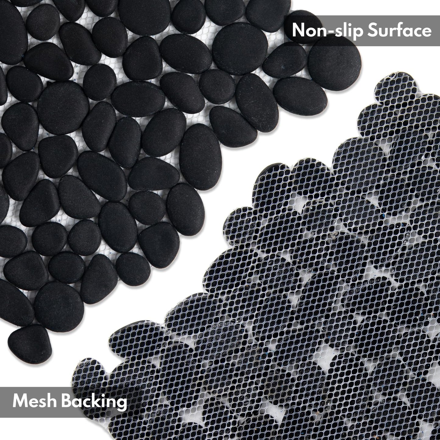 Lovdeco Pebble Tile Shower Floor, Pebble Mosaic Backsplash for Wall, Stone Tiles for Bathroom and Outdoor Garden, 5 Sheets, Black
