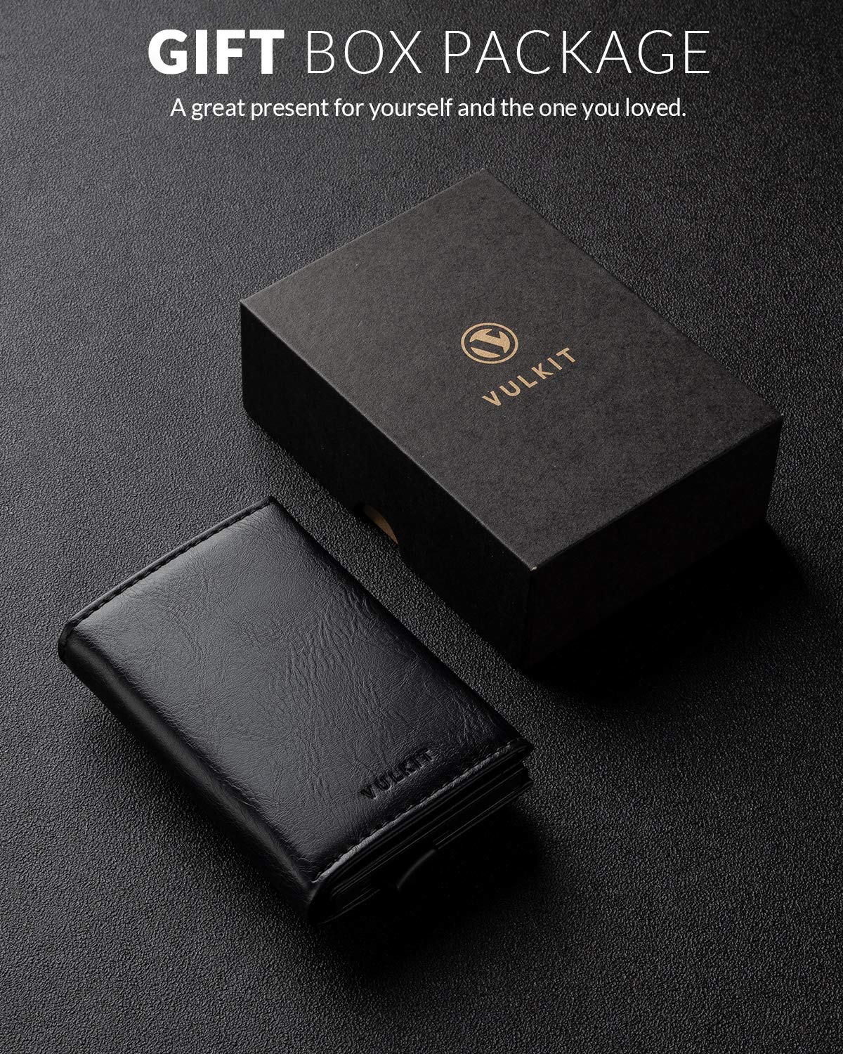 VULKIT Credit Card Holder RFID Blocking Leather Bifold Mens Wallet Automatic Pop Up with Banknote Compartment (Origin Black)