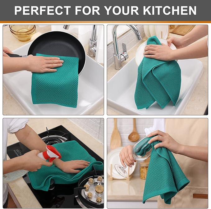 Kitinjoy 100% Cotton Waffle Weave Kitchen Hand Towels