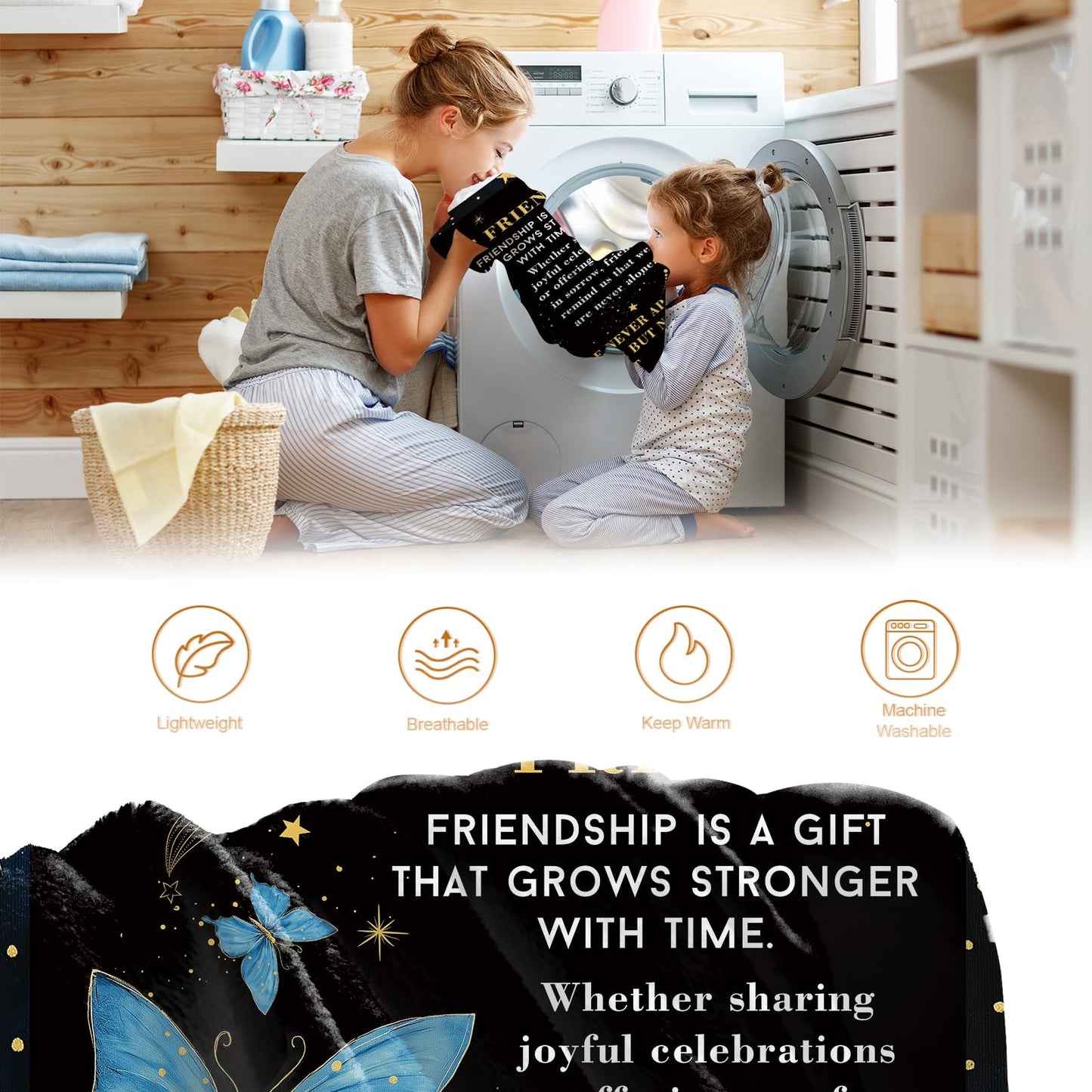 Hohoto Best Friend Friendship Gifts Blanket for Women Men Mom Birthday Christmas Halloween Easter Gift Female Friends Kids Girls Boys Blue Butterfly Inspirational Words Throw Blanket 50"x60"