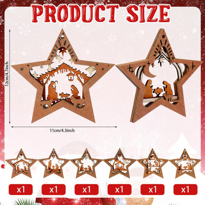 Bucherry 6 Pcs Wooden Christmas Nativity Scene Ornaments Bulk, 2025 Christian Religious Jesus Ornaments for Christmas Tree Nativity Scene Gifts, The Birth of Jesus Decoration(Classic Style)