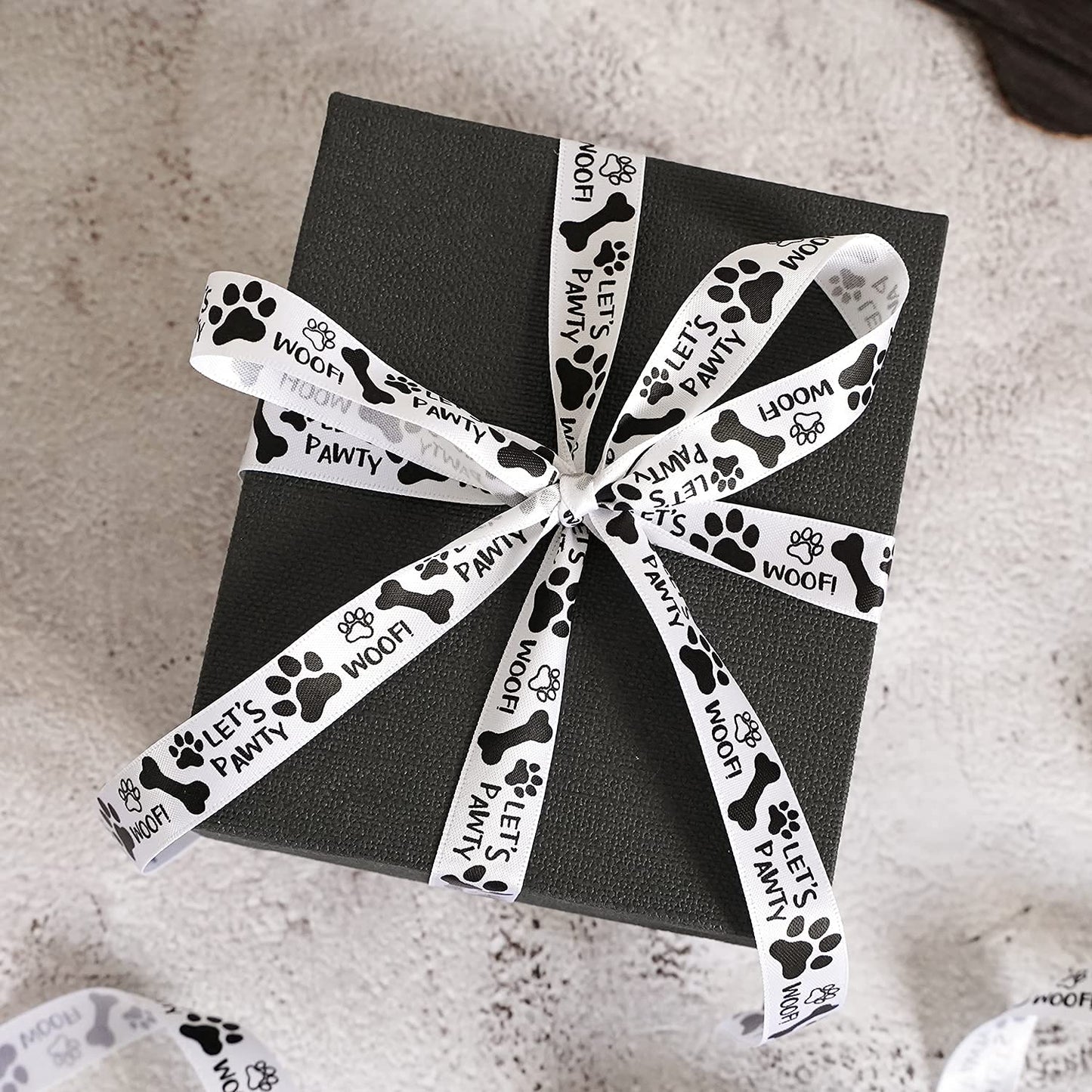 HUIHUANG Paw Print Bone Satin Ribbon Assortment - Black and White, 3/8" & " 5/8" Inch, 10 Rolls 50 Yards - Assorted Ribbon for Crafts, Dog Party Supplies, Gift Wrapping & Decoration