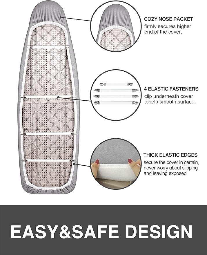 Ironing Board Cover and Pad 18"x49" Extra Wide Natural Cotton, Scorch and Stain