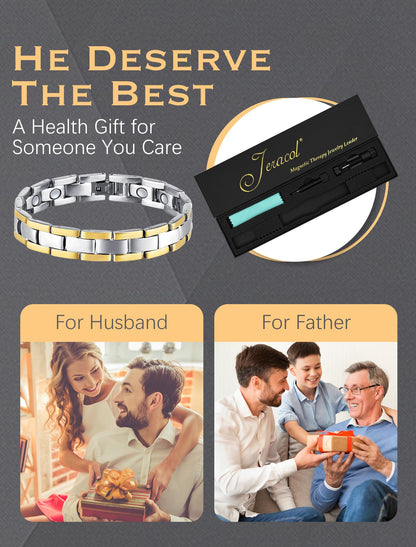 Jeracol Lymph Detox Titanium Steel Magnetic Bracelet for Men with Strength Magnets(3500Gauss) Womens Magnetic Wristband Brazaletes,Adjustable Size with Remove Tool & Gift Box.