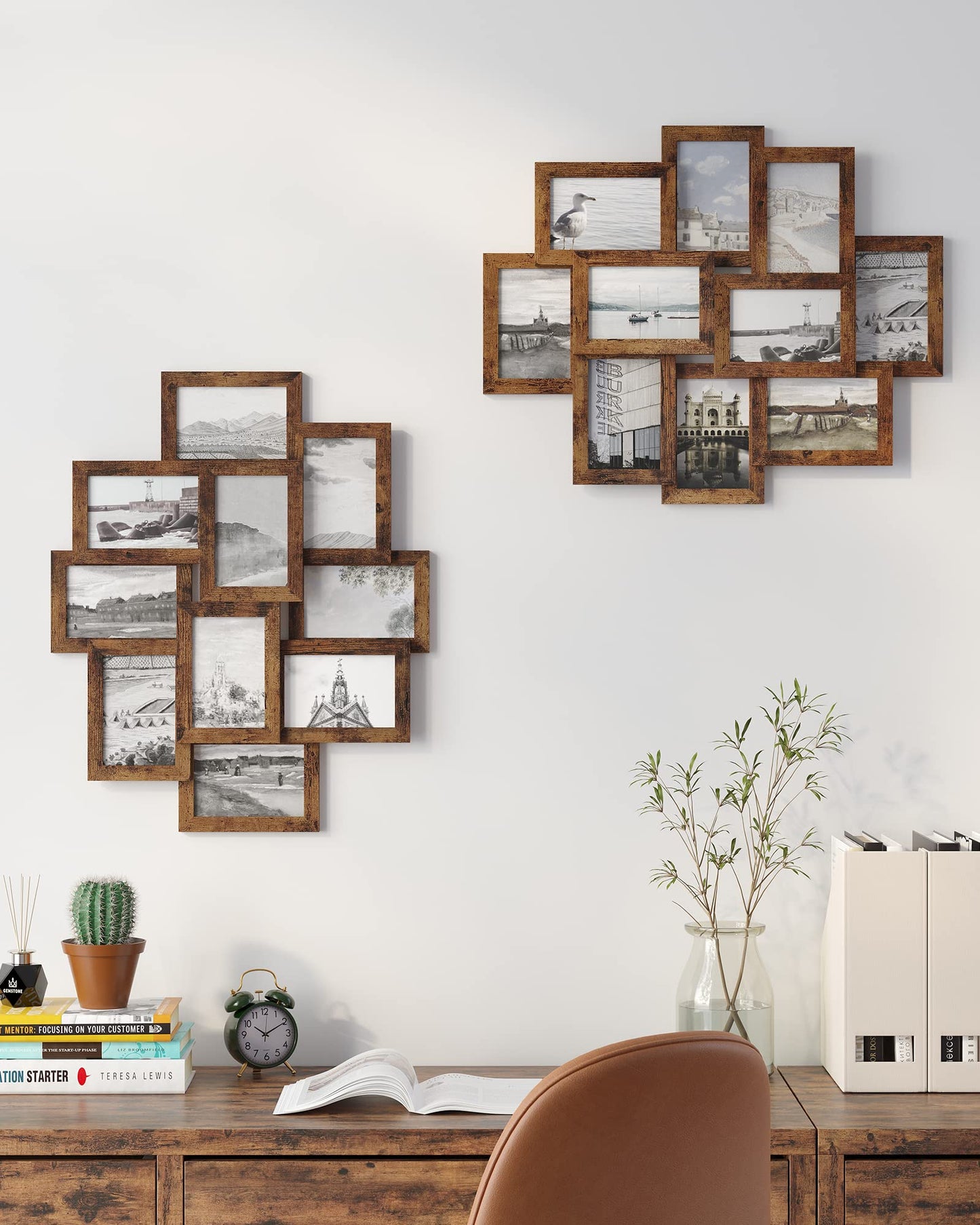 SONGMICS Collage Picture Frames, 10 Frames for 4x6 Photos, Collage Photo Frames for Wall, Multi Frames, Wall Decor, Rustic Brown RPF020X01