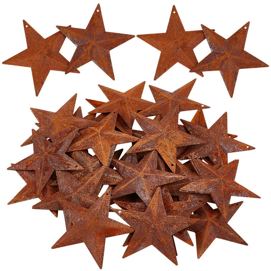 GORGECRAFT 30PCS 2.5" Vintage Metal Barn Star Rusty Antique Primitives Tin Steel Stars with Holes Original Rustic Iron Ornament Retro Accents for Christmas Patriotic 4th of July Crafts Home Farmhouse