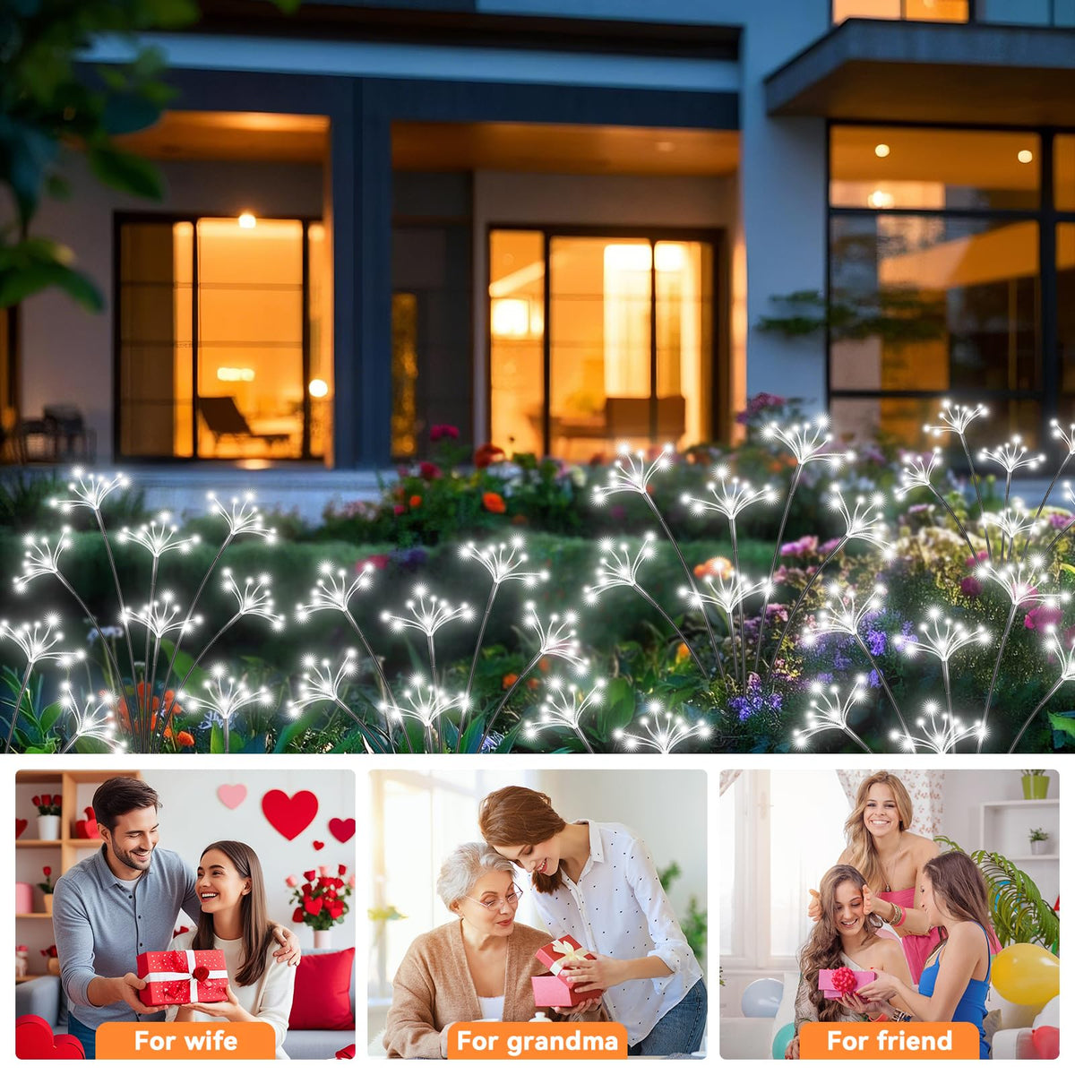Solar Garden Lights 2 Pack Waterproof Solar Swaying Starburst Light Outdoor Lights for Yard Patio Walkway Pathway Party Wedding Christmas Decoration, White