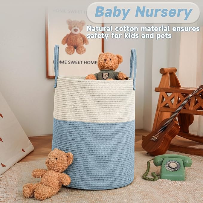 Large Woven Laundry Basket Hamper, 60L Cotton Rope Storage Bin