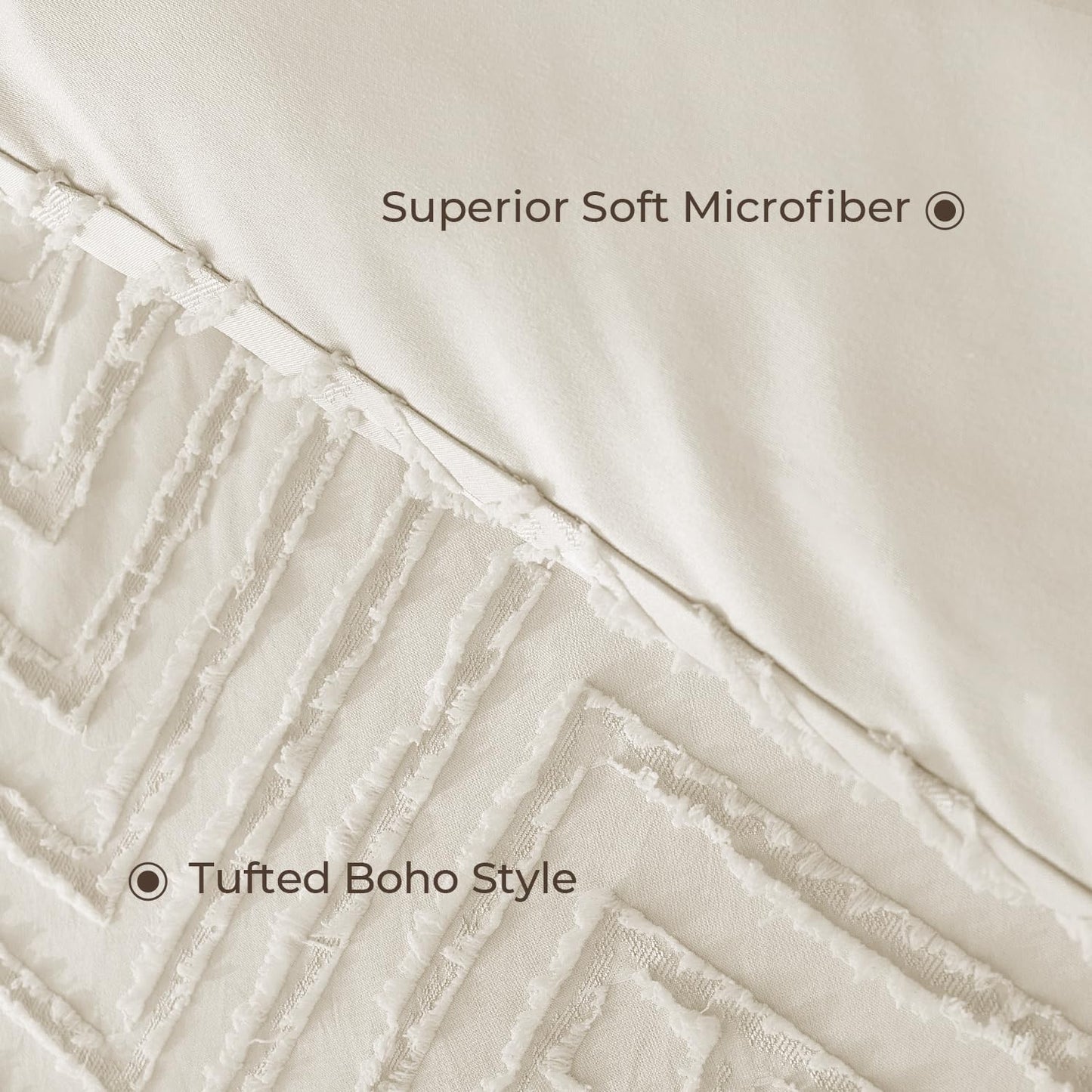 Litanika Queen Comforter Set Beige, 3 Pieces Cream Tufted Boho Farmhouse Bedding Comforter Sets, Lightweight Fluffy Comforter Bed Set for All Season (90x90In Comforter and 2 Pillowcases)